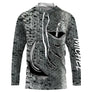 T-shirt anti UV à capuche pêche peau de saumon argentée, motif écailles all-over et hameçons graphiques
