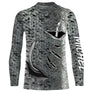 Tee shirt anti UV pêche saumon vue dos, motif peau argentée intégrale, vêtement technique pêcheur migrateurs