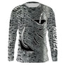 T-shirt anti UV manches longues pêche saumon, imprimé peau argentée et trio d hameçons, vêtement halieutique unisexe