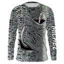 T-shirt anti UV manches longues pêche saumon, imprimé peau argentée et trio d hameçons, vêtement halieutique unisexe