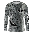 T-shirt anti UV manches longues pêche saumon, imprimé peau argentée et trio d hameçons, vêtement halieutique unisexe
