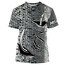T-shirt manches courtes pêche peau de saumon, motif écailles argentées all-over, accessoire personnalisable pour pêcheur