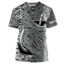 T-shirt manches courtes pêche peau de saumon, motif écailles argentées all-over, accessoire personnalisable pour pêcheur
