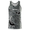 T-shirt halieutique peau de saumon, coupe technique respirante, motif écailles et hameçons, personnalisable prénom