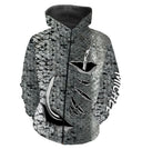 Polo zippé manches longues pêche saumon motif écailles, tenue technique pour saumonier et guide de pêche personnalisée