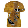 T-shirt manches courtes pêche peau de silure, motif tacheté ocre brun all-over, accessoire personnalisable pour pêcheur