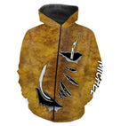 Polo zippé manches longues pêche silure motif taches ocre, tenue technique pour silurophile et guide de pêche personnalisée