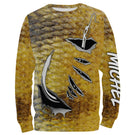 Sweat à capuche pêche peau de perche, imprimé all-over jaune doré, vêtement chaud pour verticaleur et pêcheur en barque
