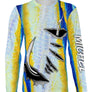 T-shirt manches longues pêche thon, imprimé peau pélagique et hameçons sur le flanc, prénom brodé manche