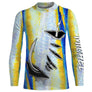 Tee shirt anti UV pêche thon vue dos, motif livrée bleu argent intégrale, vêtement technique pêcheur grands pélagiques
