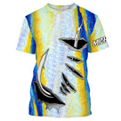 T-shirt manches courtes pêche peau de thon, motif stries bleu argent all-over, accessoire personnalisable pour pêcheur au