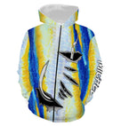 Polo zippé manches longues pêche thon motif livrée bleu argent, tenue technique pour skipper et guide de pêche personnalisée