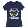 T-shirt cadeau carpiste vintage bleu marine motif carpe miroir dorée Carpiste Le Roi Pêcheur typographie blanche