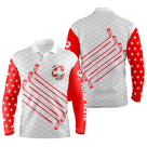 Polo de golf manches longues unisexe blanc rouge drapeau suisse clubs verticaux pour parcours frais