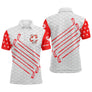 Polo de golf personnalisé homme blanc rouge avec drapeau suisse stylisé et clubs alignés verticaux rouges