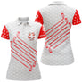 Polo de golf femme blanc rouge drapeau suisse clubs verticaux coupe ajustée féminine