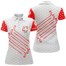 Polo de golf femme blanc rouge drapeau suisse clubs verticaux coupe ajustée féminine