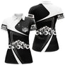 Polo billard noir et blanc femme avec boules du jeu de la 14/1 et design minimaliste, prénom personnalisé