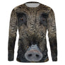 T-shirt anti UV chasse sanglier photo, design portrait pelage hérissé, accessoire pour chasseur grand gibier