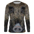 T-shirt anti UV chasse sanglier photo, design portrait pelage hérissé, accessoire pour chasseur grand gibier