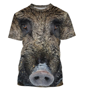 T-shirt chasse sanglier all-over avec photographie haute définition de tête de sanglier au pelage hérissé et défenses