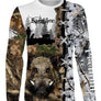T-shirt sanglier camouflage Realtree vue de face design feuillages bruns et oranges, coupe unisexe personnalisable