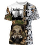 T-shirt chasse sanglier camo Realtree feuillages d automne avec tête de sanglier hérissé et lettrage Sanglier, prénom imprimé