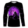T-shirt Halloween yeux de chat vue de face design gothique violet, coupe unisexe all-over