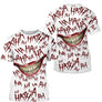 T-shirt Halloween blanc all-over unisexe avec sourire du Joker rouge et inscription HA HA HA HA