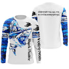 Maillot UV manches longues pêche requin Shark Hunter bleu marine prénom personnalisé