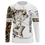 Maillot UV manches longues pêche perche tatouage bicolore blanc camouflage prénom personnalisé