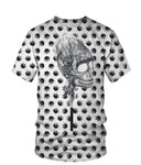 T-shirt all-over blanc unisexe avec motif feuilles cannabis répétées et crâne central
