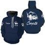 Sweater pêche carpe bleu marine carpiste devant carpe stylisée prénom manche pêcheur personnalisé