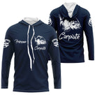 Anti-UV t-shirt manches longues pêche carpe bleu marine carpiste prénom pêcheur personnalisé