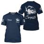 T-shirt pêche carpe bleu marine carpiste devant carpe stylisée prénom manche pêcheur personnalisé