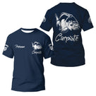 Anti-UV t-shirt à capuche pêche carpe bleu marine carpiste prénom pêcheur personnalisé
