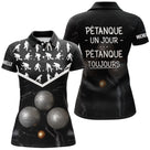 Polo pétanque homme femme manches courtes noir marbré, design bouliste personnalisable au prénom