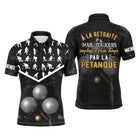 Polo pétanque noir silhouettes blanches joueurs lancer boules réalistes message à la retraite plein temps PRÉNOM