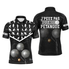 Polo pétanque noir mixte silhouettes blanches joueurs lancer boules réalistes j'peux pas j'ai pétanque PRÉNOM