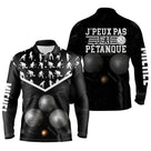 Polo pétanque noir mixte variante coloris silhouettes joueurs blanches design contrasté personnalisable