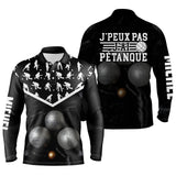 Polo pétanque noir mixte variante coloris silhouettes joueurs blanches design contrasté personnalisable