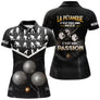 Polo pétanque homme femme manches courtes noir marbré, design bouliste personnalisable au prénom