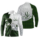 Polo de golf manches longues unisexe vert forêt argyle lettrage J'peux Pas J'ai Golf pour parcours frais