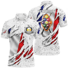 Polo billard tricolore homme avec drapeau français bleu blanc rouge et triangle de billes, prénom et équipe personnalisés