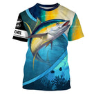 T-shirt manches courtes pêche thon fond marin, illustration immersive et thon en action, accessoire personnalisable pêcheur