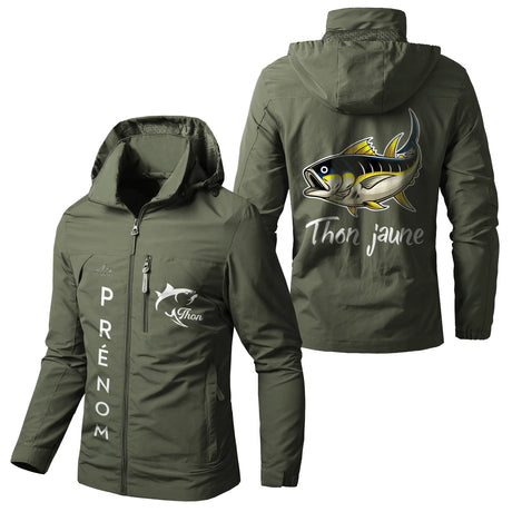 Veste Imperméable et Coupe-Vent Personnalisée - Thon Jaune, Pêche En Mer, Cadeau Orignal Pêcheur - CT05092354 Vert Armée