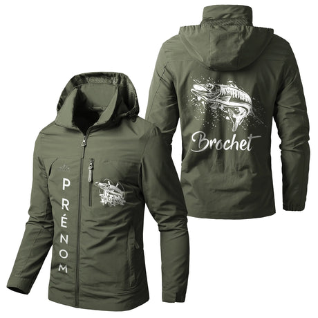 Veste Imperméable et Coupe-Vent Personnalisée - Poisson Carnassier, Pêche Du Brochet, Cadeau Orignal Pêcheur - CT05092355 Ver Armée