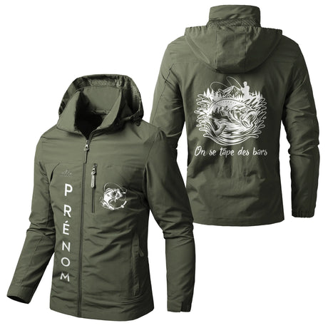 Veste Imperméable et Coupe-Vent Personnalisée - On Se Tape Des Bars, Pêche Du Bar - CT05092356 Vert Armée