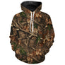 Sweat à capuche all-over camouflage forêt feuillage brun vert coupe unisexe
