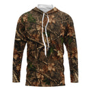 Hoodie capuche anti-UV camouflage forêt feuillage brun vert pour pêcheurs et chasseurs